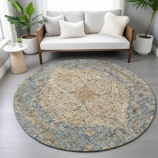 Piper Looms Chantille Global ACN2136 Blue Machine Washable Area Rug Round Lifestyle Image Feature