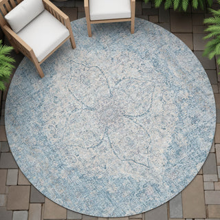 Piper Looms Chantille Global ACN2136 Denim Machine Washable Area Rug Round Outdoor Lifestyle Image Feature