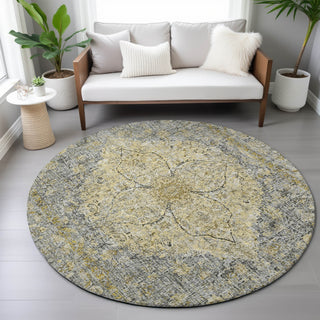 Piper Looms Chantille Global ACN2136 Pewter Machine Washable Area Rug Round Lifestyle Image Feature