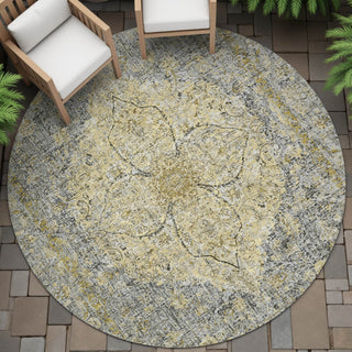 Piper Looms Chantille Global ACN2136 Pewter Machine Washable Area Rug Round Outdoor Lifestyle Image Feature