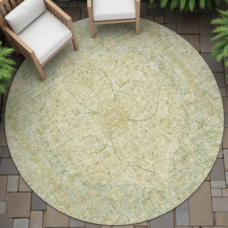 Piper Looms Chantille Global ACN2136 Sage Machine Washable Area Rug Round Outdoor Lifestyle Image Feature