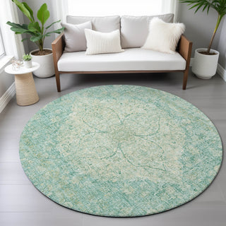 Piper Looms Chantille Global ACN2136 Teal Machine Washable Area Rug Round Lifestyle Image Feature