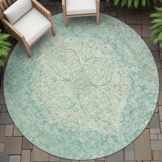 Piper Looms Chantille Global ACN2136 Teal Machine Washable Area Rug Round Outdoor Lifestyle Image Feature