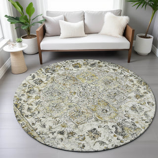 Piper Looms Chantille Global ACN2138 Beige Machine Washable Area Rug Round Lifestyle Image Feature