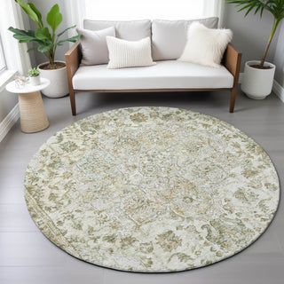 Piper Looms Chantille Global ACN2138 Ivory Machine Washable Area Rug Round Lifestyle Image Feature