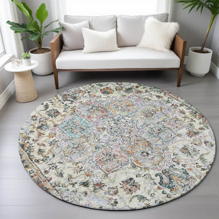 Piper Looms Chantille Global ACN2138 Sage Machine Washable Area Rug Round Lifestyle Image Feature