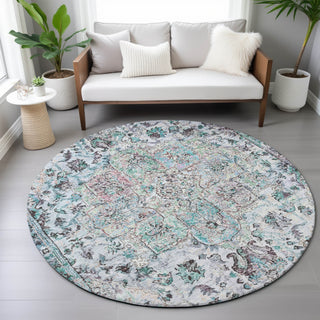 Piper Looms Chantille Global ACN2138 Sky Machine Washable Area Rug Round Lifestyle Image Feature