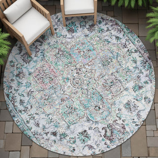 Piper Looms Chantille Global ACN2138 Sky Machine Washable Area Rug Round Outdoor Lifestyle Image Feature