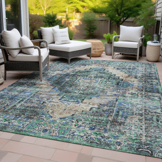 Piper Looms Chantille Global ACN2139 Green Machine Washable Area Rug Outdoor Lifestyle Image Feature