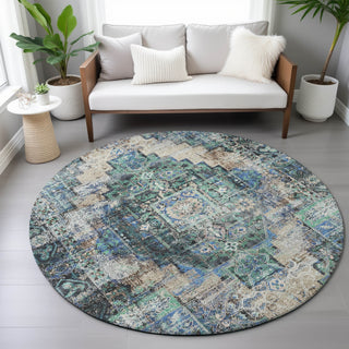 Piper Looms Chantille Global ACN2139 Green Machine Washable Area Rug Round Lifestyle Image Feature