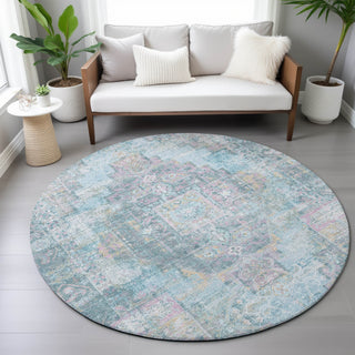 Piper Looms Chantille Global ACN2140 Blue Machine Washable Area Rug Round Lifestyle Image Feature