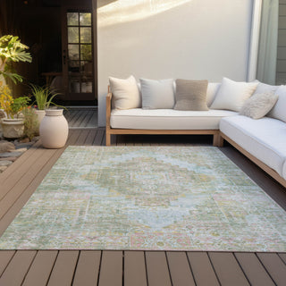 Piper Looms Chantille Global ACN2140 Green Machine Washable Area Rug Outdoor Lifestyle Image Feature