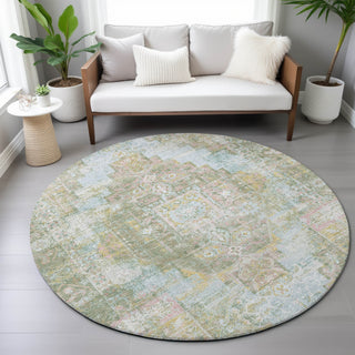 Piper Looms Chantille Global ACN2140 Green Machine Washable Area Rug Round Lifestyle Image Feature