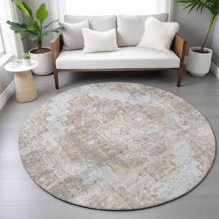 Piper Looms Chantille Global ACN2140 Taupe Machine Washable Area Rug Round Lifestyle Image Feature