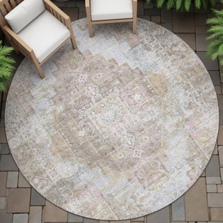 Piper Looms Chantille Global ACN2140 Taupe Machine Washable Area Rug Round Outdoor Lifestyle Image Feature