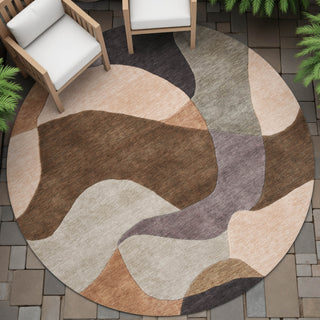 Piper Looms Chantille Abstract ACN2141 Chocolate Machine Washable Area Rug Round Outdoor Lifestyle Image Feature
