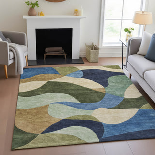 Piper Looms Chantille Abstract ACN2141 Green Machine Washable Area Rug Lifestyle Image Feature