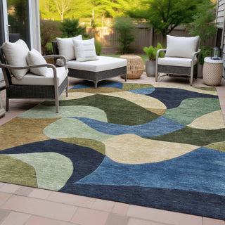 Piper Looms Chantille Abstract ACN2141 Green Machine Washable Area Rug Outdoor Lifestyle Image Feature