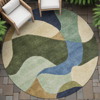 Piper Looms Chantille Abstract ACN2141 Green Machine Washable Area Rug Round Outdoor Lifestyle Image Feature