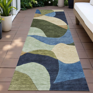 Piper Looms Chantille Abstract ACN2141 Green Machine Washable Area Rug Runner Outdoor Lifestyle Image Feature
