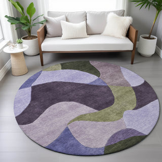 Piper Looms Chantille Abstract ACN2141 Purple Machine Washable Area Rug Round Lifestyle Image Feature