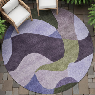 Piper Looms Chantille Abstract ACN2141 Purple Machine Washable Area Rug Round Outdoor Lifestyle Image Feature