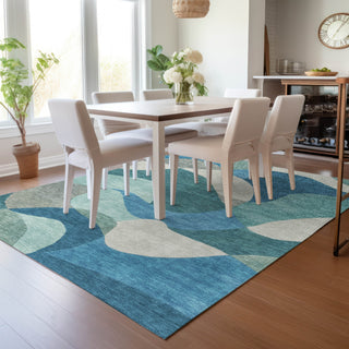Piper Looms Chantille Abstract ACN2141 Teal Machine Washable Area Rug Lifestyle Image Feature