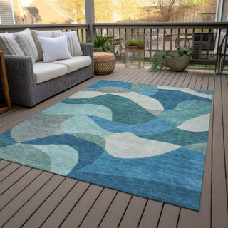 Piper Looms Chantille Abstract ACN2141 Teal Machine Washable Area Rug Outdoor Lifestyle Image Feature