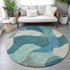 Piper Looms Chantille Abstract ACN2141 Teal Machine Washable Area Rug Round Lifestyle Image Feature