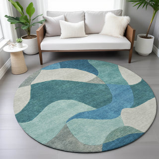 Piper Looms Chantille Abstract ACN2141 Teal Machine Washable Area Rug Round Lifestyle Image Feature