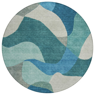 Piper Looms Chantille Abstract ACN2141 Teal Machine Washable Area Rug Round Main Image