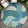 Piper Looms Chantille Abstract ACN2141 Teal Machine Washable Area Rug Round Outdoor Lifestyle Image Feature
