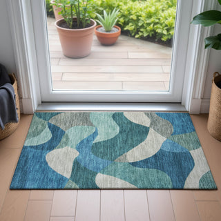 Piper Looms Chantille Abstract ACN2141 Teal Machine Washable Area Rug Scatter Lifestyle Image Feature