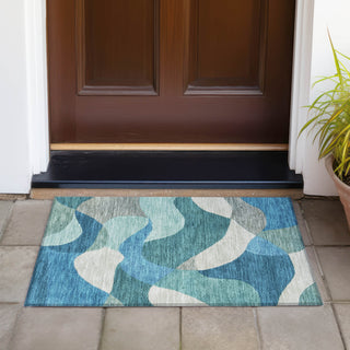 Piper Looms Chantille Abstract ACN2141 Teal Machine Washable Area Rug Scatter Outdoor Lifestyle Image Feature