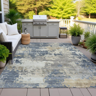 Piper Looms Chantille Abstract ACN2142 Blue Machine Washable Area Rug Outdoor Lifestyle Image Feature