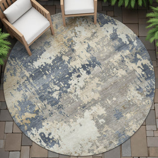 Piper Looms Chantille Abstract ACN2142 Blue Machine Washable Area Rug Round Outdoor Lifestyle Image Feature