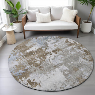 Piper Looms Chantille Abstract ACN2142 Chocolate Machine Washable Area Rug Round Lifestyle Image Feature