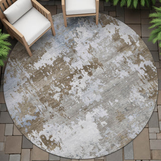Piper Looms Chantille Abstract ACN2142 Chocolate Machine Washable Area Rug Round Outdoor Lifestyle Image Feature