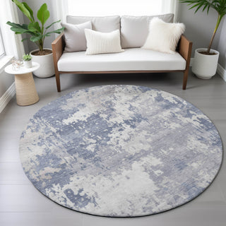 Piper Looms Chantille Abstract ACN2142 Denim Machine Washable Area Rug Round Lifestyle Image Feature