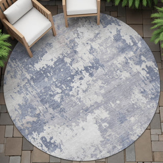 Piper Looms Chantille Abstract ACN2142 Denim Machine Washable Area Rug Round Outdoor Lifestyle Image Feature