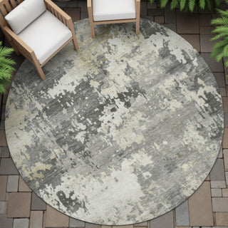 Piper Looms Chantille Abstract ACN2142 Pewter Machine Washable Area Rug Round Outdoor Lifestyle Image Feature