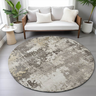 Piper Looms Chantille Abstract ACN2142 Taupe Machine Washable Area Rug Round Lifestyle Image Feature