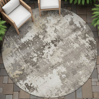 Piper Looms Chantille Abstract ACN2142 Taupe Machine Washable Area Rug Round Outdoor Lifestyle Image Feature
