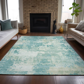 Piper Looms Chantille Abstract ACN2142 Teal Machine Washable Area Rug Lifestyle Image Feature