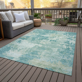 Piper Looms Chantille Abstract ACN2142 Teal Machine Washable Area Rug Outdoor Lifestyle Image Feature