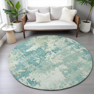 Piper Looms Chantille Abstract ACN2142 Teal Machine Washable Area Rug Round Lifestyle Image Feature