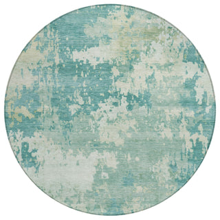 Piper Looms Chantille Abstract ACN2142 Teal Machine Washable Area Rug Round Main Image