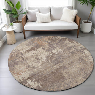 Piper Looms Chantille Abstract ACN2143 Brown Machine Washable Area Rug Round Lifestyle Image Feature