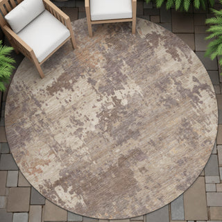 Piper Looms Chantille Abstract ACN2143 Brown Machine Washable Area Rug Round Outdoor Lifestyle Image Feature
