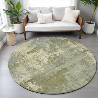 Piper Looms Chantille Abstract ACN2143 Green Machine Washable Area Rug Round Lifestyle Image Feature